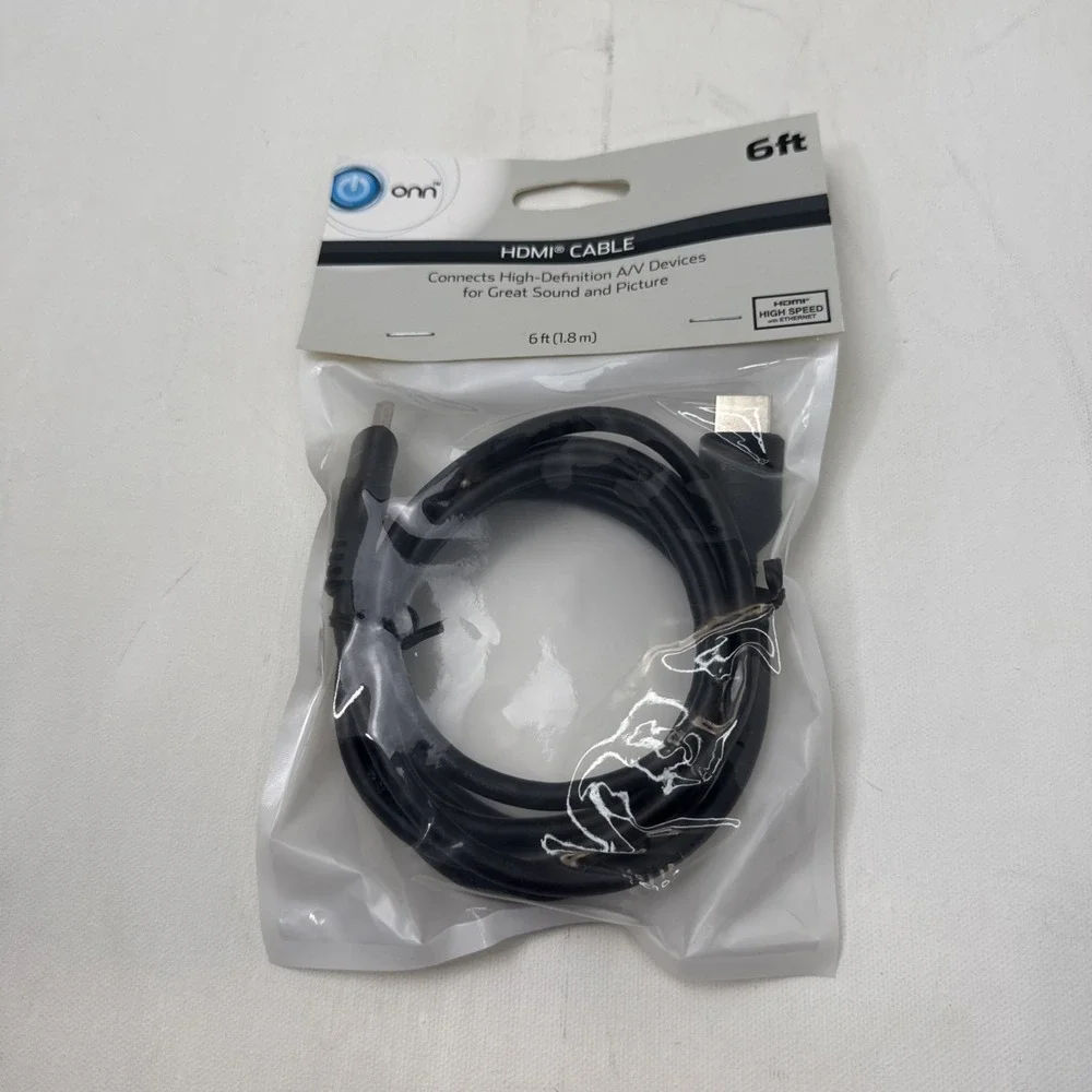 New Sealed ONN 6ft HDMI Cable Black Connects‎ High-Definition A/V Devices